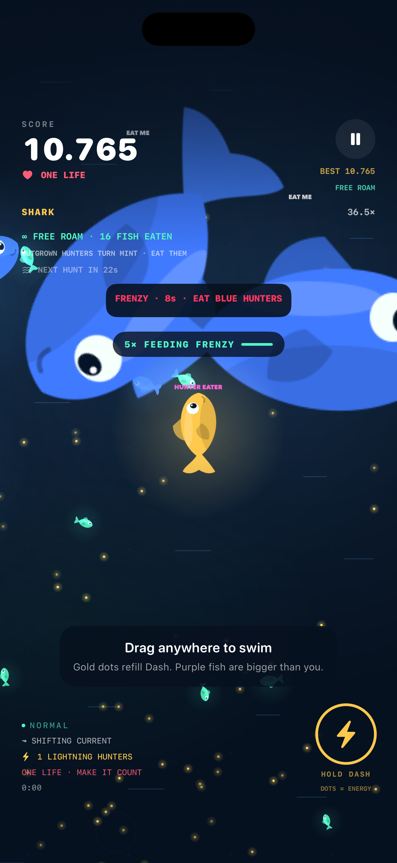 Gulp gameplay with Frenzy active and edible hunters