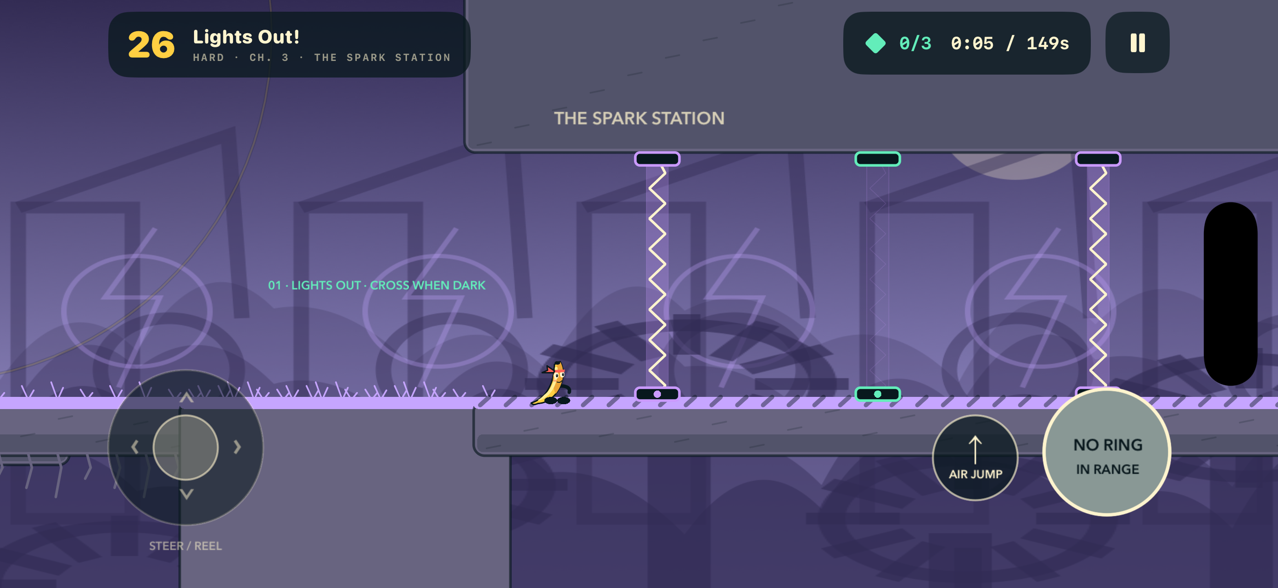 Peel approaching purple pulse gates in the Spark Station